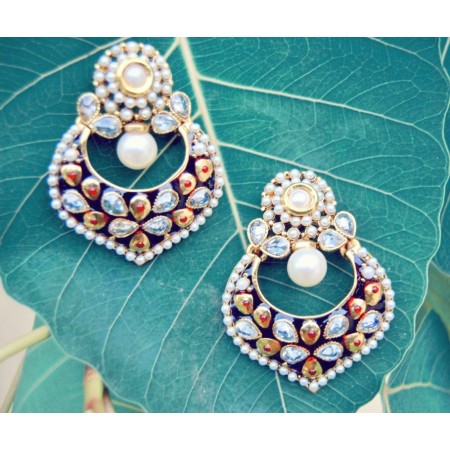 Red Meena Polki Paan Earrings